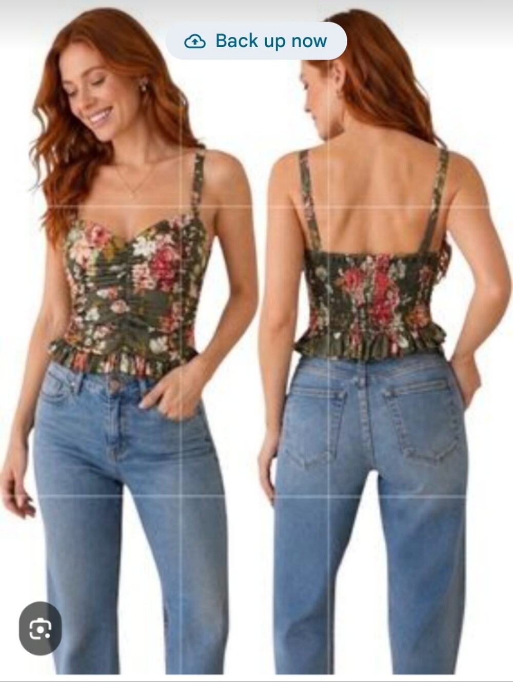 BOG Collective Small Green Floral Smocked Ruched Ruffle Boho Crop Top Size Small